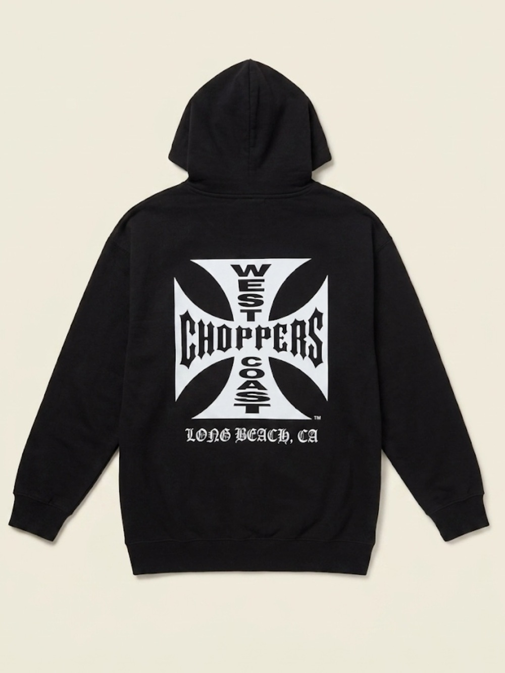 West Coast Choppers Long Beach CA Iron Cross Logo Hoodie Black Large EUC! - Picture 3 of 5